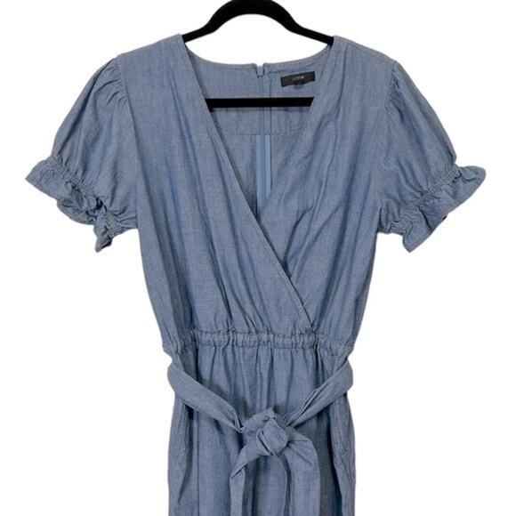 J. Crew Chambray Ruffle Sleeve Belted Wide Leg Jumpsuit, Women’s 8T - Picture 3 of 7
